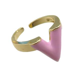 copper rings with pink enameled, adjustable, gold plated, approx 15mm, 18mm dia