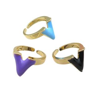 mix copper rings with enameled, adjustable, gold plated, approx 15mm, 18mm dia