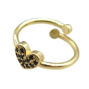adjustable copper ring with heart pave zircon, gold plated, approx 8mm, 18mm dia