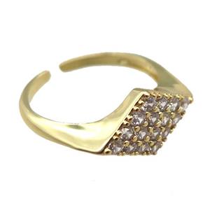 adjustable copper ring pave zircon, gold plated, approx 9mm, 18mm dia