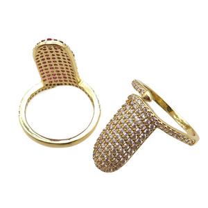 adjustable copper ring pave zircon, gold plated, approx 10-22mm, 18mm dia