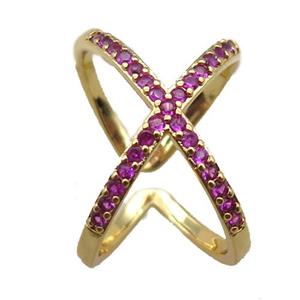 adjustable copper ring pave hotpink zircon, gold plated, approx 16-20mm, 18mm dia