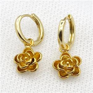 copper Flower Hoop Earrings, gold plated, approx 11mm, 14mm dia