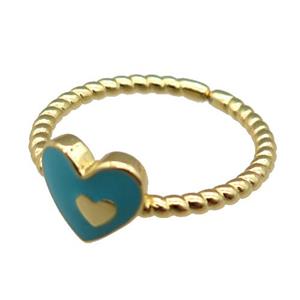 copper Ring with blue enamel heart, gold plated, approx 9mm, 18mm dia