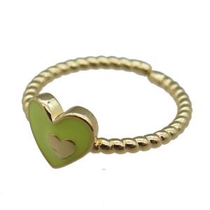 copper Ring with yellow enamel heart, gold plated, approx 9mm, 18mm dia