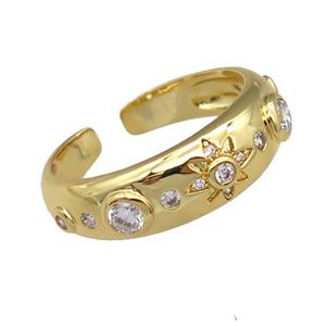 adjustable copper Rings pave zircon, gold plated, approx 6mm, 18mm dia