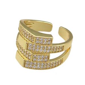 adjustable copper Rings pave zircon, gold plated, approx 15mm, 18mm dia