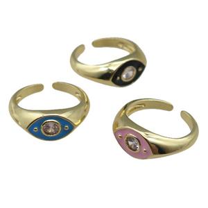 adjustable copper Rings with enamel eye, mix, gold plated, approx 8mm, 18mm dia