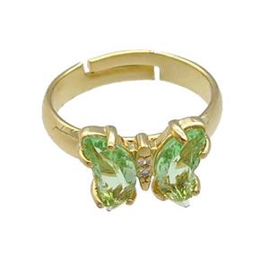 lt.green Crystal Glass Butterfly Rings, gold plated, approx 8-10mm, 14mm