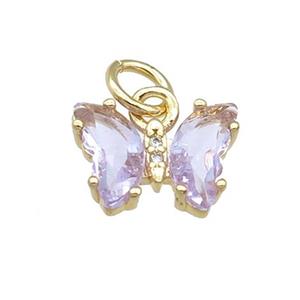 lavender Crystal Glass Butterfly Pendant, gold plated, approx 8-10mm