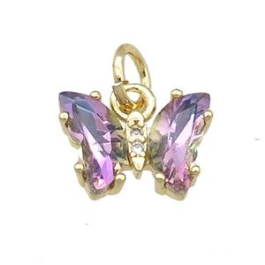 purple Crystal Glass Butterfly Pendant, gold plated, approx 8-10mm