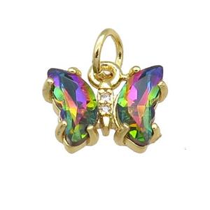 multicolor Crystal Glass Butterfly Pendant, gold plated, approx 8-10mm