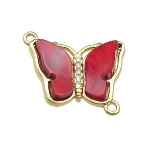 red Resin Butterfly Connector, gold plated, approx 13-18mm