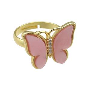 lt.pink Resin Butterfly Rings, adjustable, gold plated, approx 15-20mm, 18mm dia