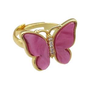dp.pink Resin Butterfly Rings, adjustable, gold plated, approx 15-20mm, 18mm dia