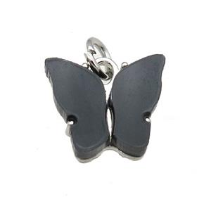 black Resin Butterfly Pendant, platinum plated, approx 8-11mm