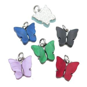 Resin Butterfly Pendant, platinum plated, mixed, approx 8-11mm