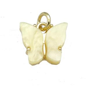 yellow Resin Butterfly Pendant, gold plated, approx 8-11mm