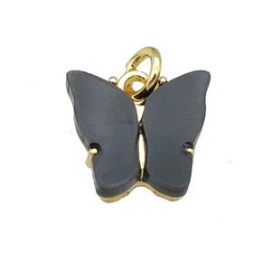 black Resin Butterfly Pendant, gold plated, approx 8-11mm