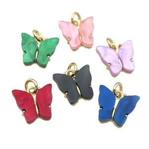 Resin Butterfly Pendant, gold plated, mixed color, approx 8-11mm