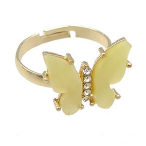 yellow Resin Butterfly Rings, adjustable, gold plated, approx 14-18mm