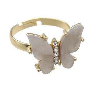 gray Resin Butterfly Rings, adjustable, gold plated, approx 14-18mm