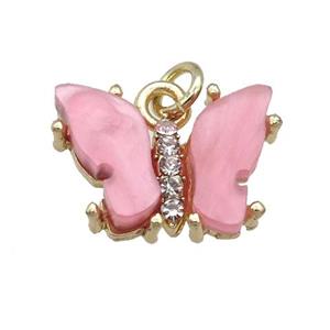 pink Resin Butterfly Pendant, gold plated, approx 11-15mm