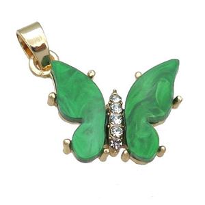 green Resin Butterfly Pendant, gold plated, approx 15-18mm