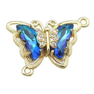 blue Crystal Glass Butterfly Connector, gold plated, approx 15-22mm