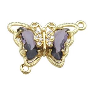 purple Crystal Glass Butterfly Connector, gold plated, approx 15-22mm