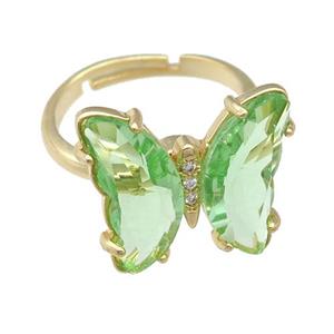 lt.green Crystal Glass Butterfly Spinner Rings, adjustable, gold plated, approx 15-18mm, 17mm dia
