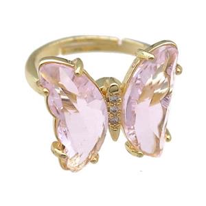 lt.pink Crystal Glass Butterfly Spinner Rings, adjustable, gold plated, approx 15-18mm, 17mm dia