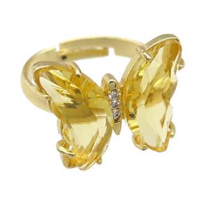 golden Crystal Glass Butterfly Rings, gold plated, approx 15-18mm, 17mm dia