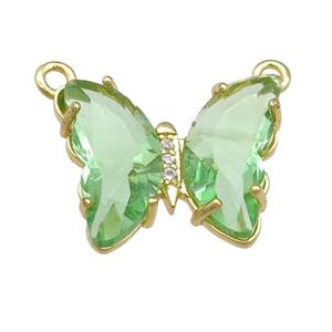 lt.green Crystal Glass Butterfly Pendant with 2loops, gold plated, approx 15-18mm