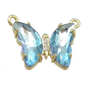 lt.blue Crystal Glass Butterfly Pendant with 2loops, gold plated, approx 15-18mm