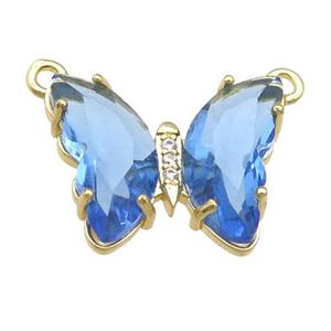 blue Crystal Glass Butterfly Pendant with 2loops, gold plated, approx 15-18mm