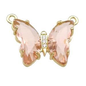 peach Crystal Glass Butterfly Pendant with 2loops, gold plated, approx 15-18mm