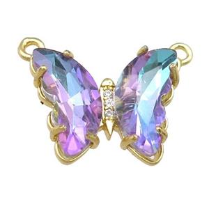 mauve Crystal Glass Butterfly Pendant with 2loops, gold plated, approx 15-18mm