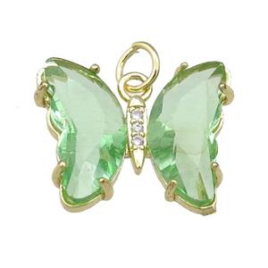 green Crystal Glass Butterfly Pendant, gold plated, approx 15-18mm