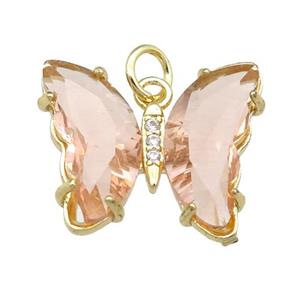 peach Crystal Glass Butterfly Pendant, gold plated, approx 15-18mm