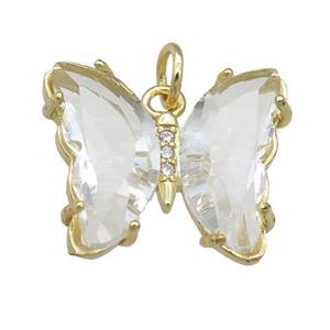 clear Crystal Glass Butterfly Pendant, gold plated, approx 15-18mm