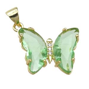 lt.green Crystal Glass Butterfly Pendant, gold plated, approx 15-18mm