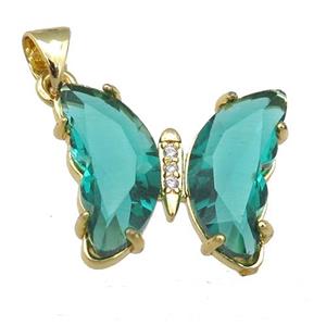 peacock green Crystal Glass Butterfly Pendant, gold plated, approx 15-18mm