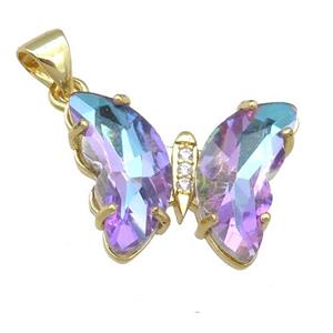 mauve Crystal Glass Butterfly Pendant, gold plated, approx 15-18mm