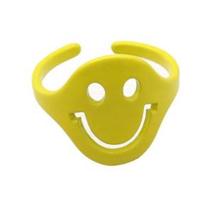 copper Rings with yellow fire lacquered, smileface emoji, adjustable, approx 15mm, 18mm dia