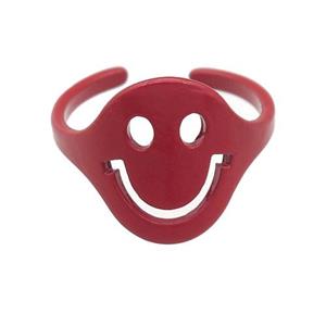 copper Rings with red fire lacquered, smileface, adjustable, approx 15mm, 18mm dia