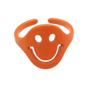 copper Rings with orange fire lacquered, smileface, adjustable, approx 15mm, 18mm dia
