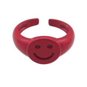 copper Rings with red fire lacquered, smileface emoji, adjustable, approx 11mm, 17mm dia