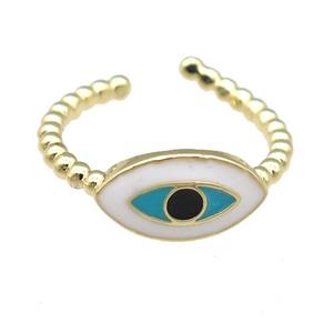 copper Rings with enamel eye, gold plated, adjustable, approx 8-14mm, 17mm dia