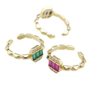 copper Rings pave zircon, gold plated, adjustable, mixed, approx 7-8mm, 16mm dia